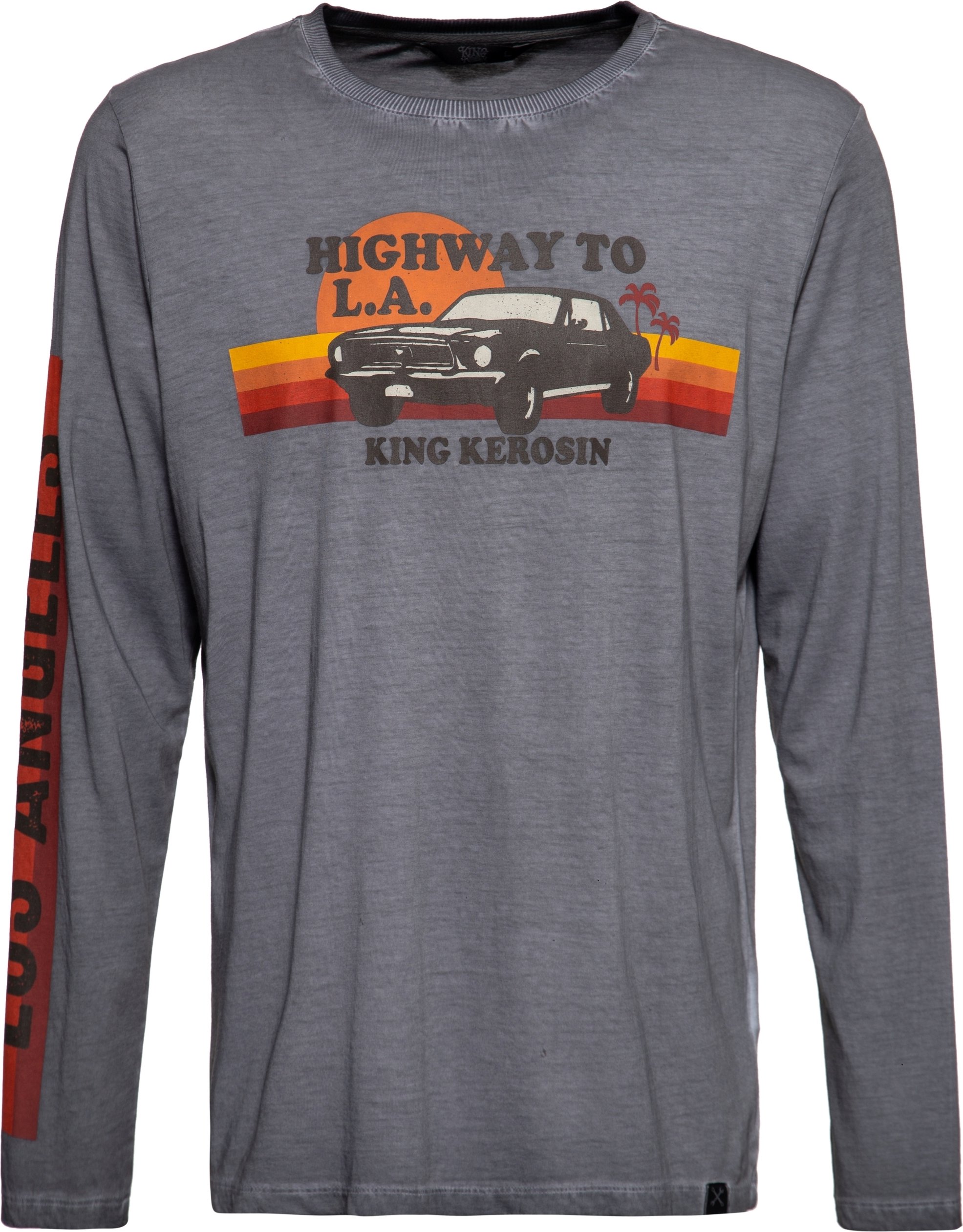 Thumbnail - King Kerosin Herren Acidwash Longsleeve Highway to LA stahlgrau