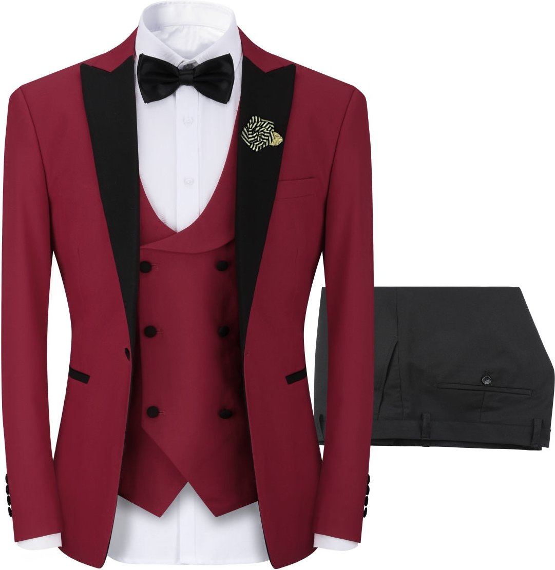 Weinroter 3-teiliger Slim Fit Smoking