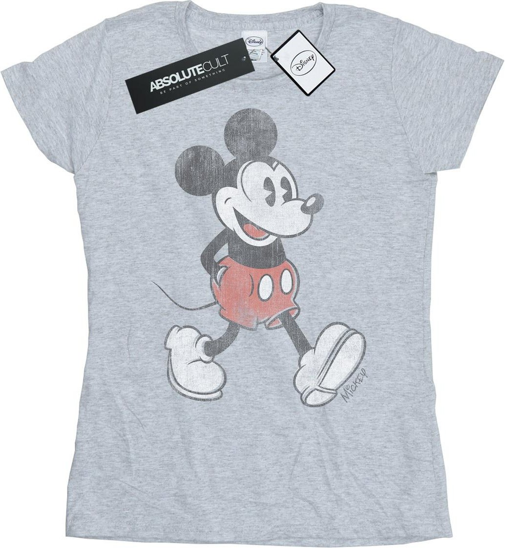 Disney Damen/Damen Walking Mickey Mouse Baumwoll-T-Shirt (Sport Grau)