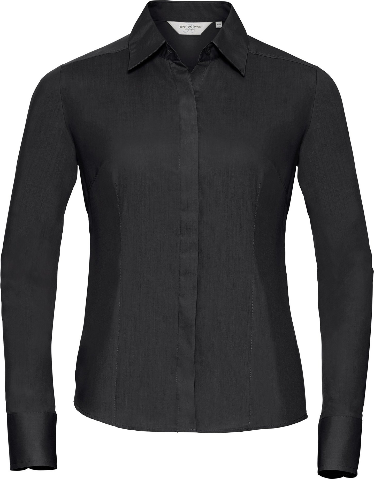 Russell Collection Damen/Damen Langarmhemd aus pflegeleichter Poly-Baumwolle aus Popeline (Schwarz)