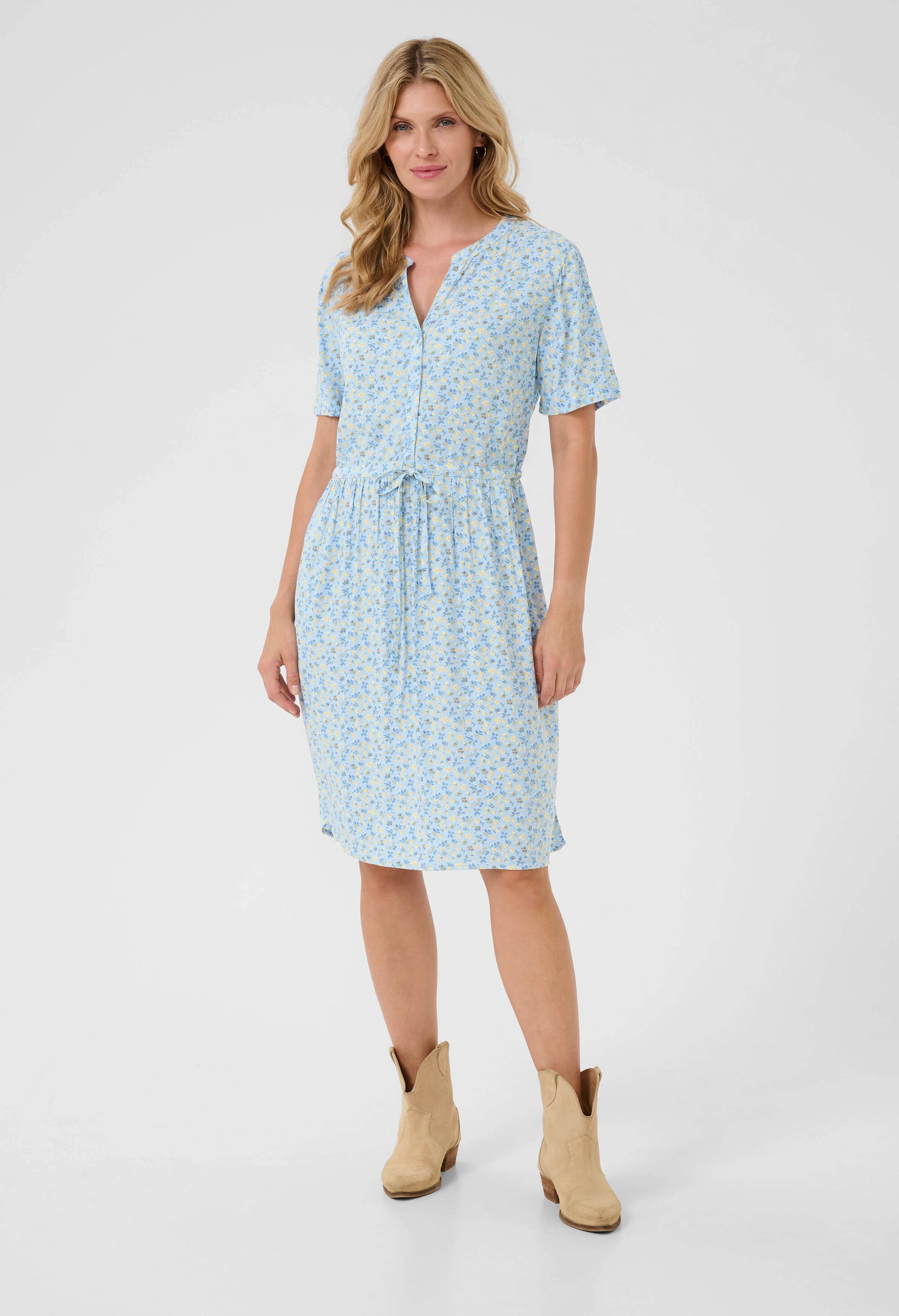 Kleid Feminine Silhouette Blau Gelb Kleine Blumenmuster blue multi