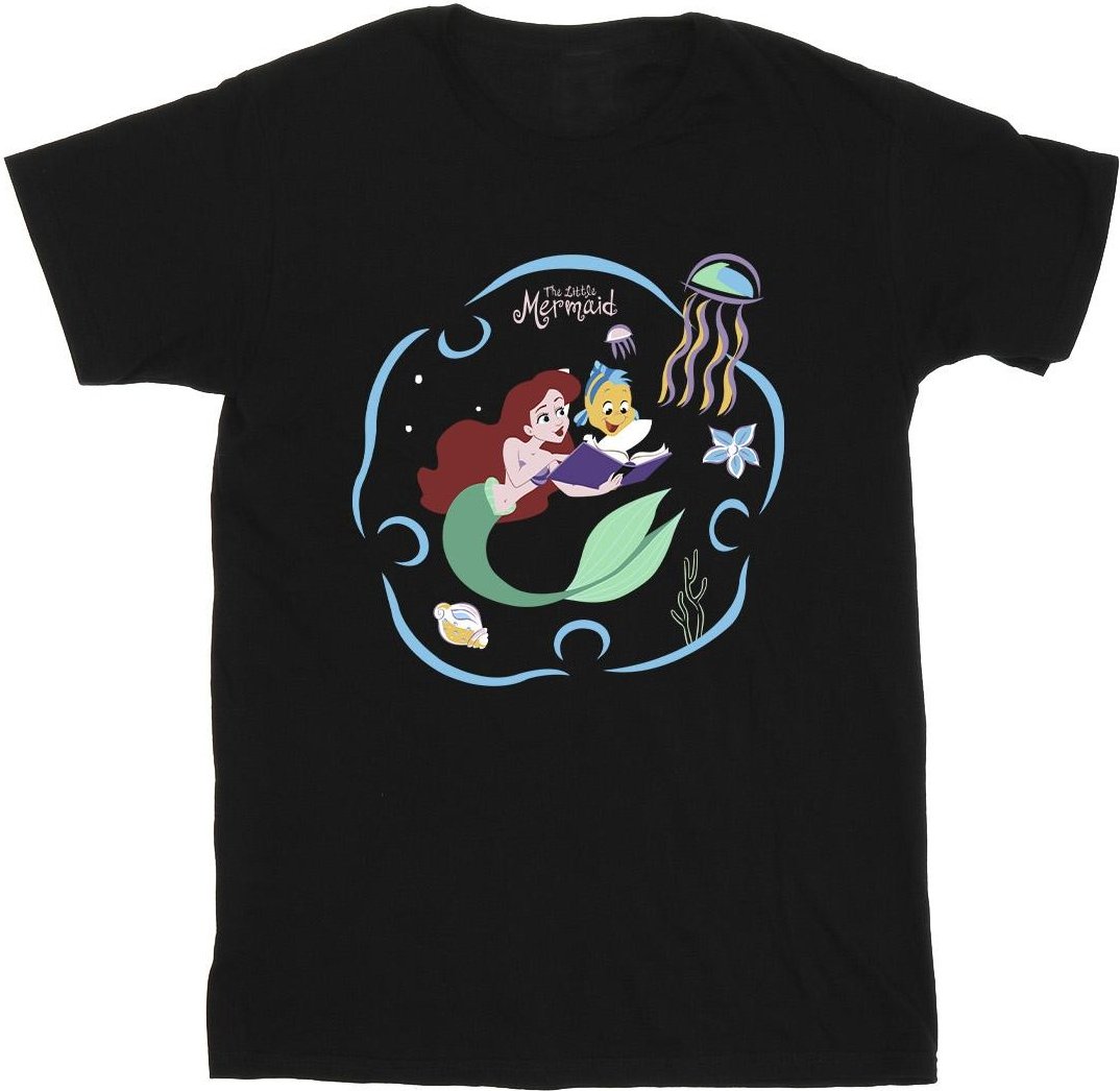 Disney - "The Little Mermaid Reading A Book" T-Shirt für Herren (Schwarz)