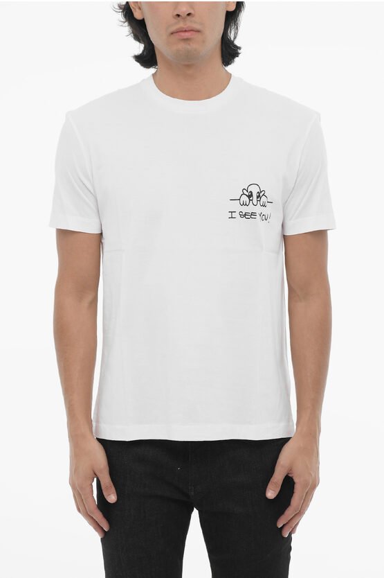 Slim Fit I SEE YOU T-Shirt mit Rundhalsausschnitt aus Baumwolle in Weiß