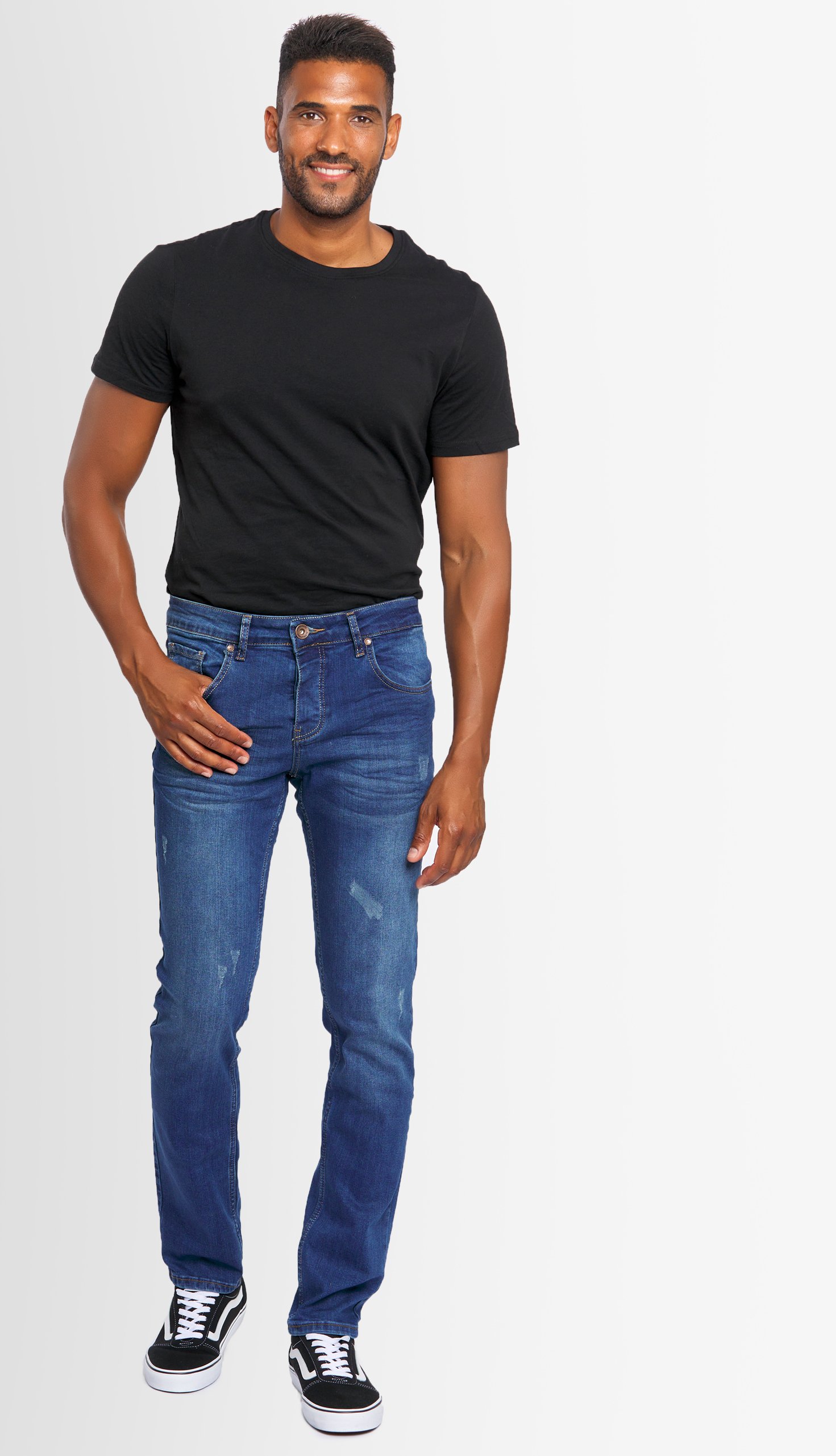 A. Salvarini Herren Jeans Slim Fit Stretch Denim 5-Pocket - Blau Used-Look