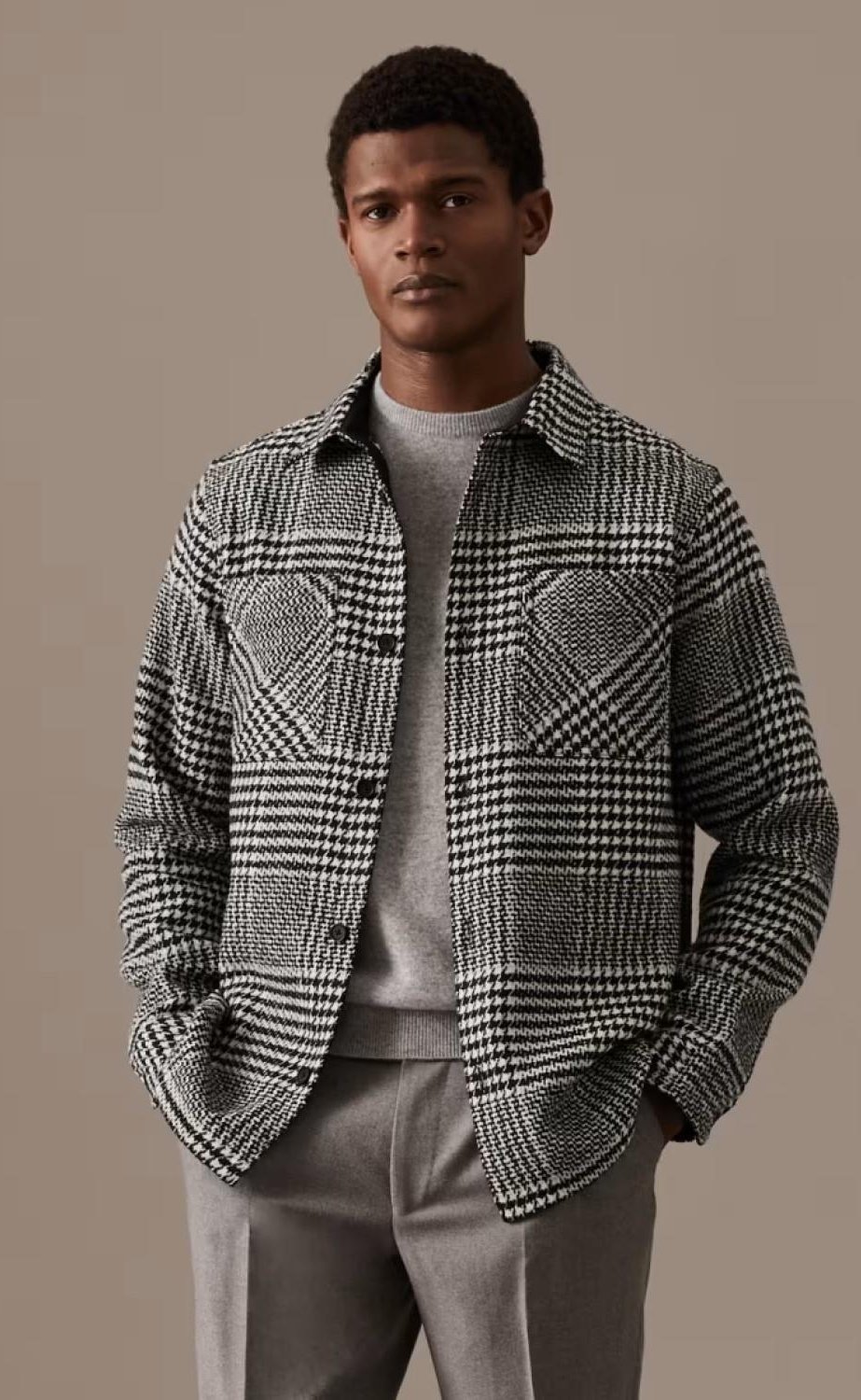 Autograph Mens Wool Blend Overshirt Schwarz/Weiß Check