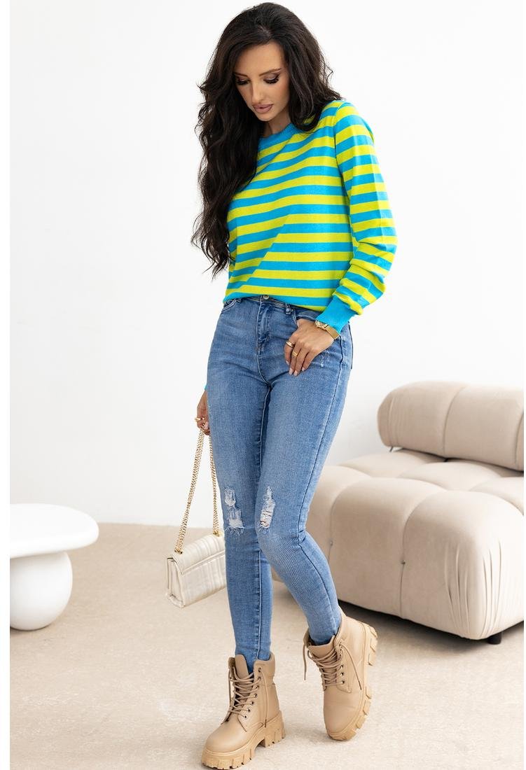 Thumbnail - Azura Exchange Grüner Streifen Rundhals Drop Shoulder Freizeitpullover