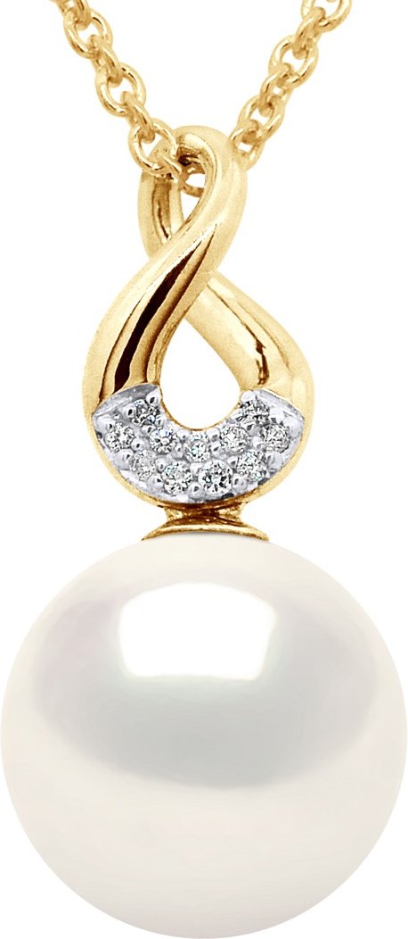 Anhänger Acht Gelbgold – Diamanten 0,03 ct – echte Süßwasser-Zuchtperle rund 9–10 mm