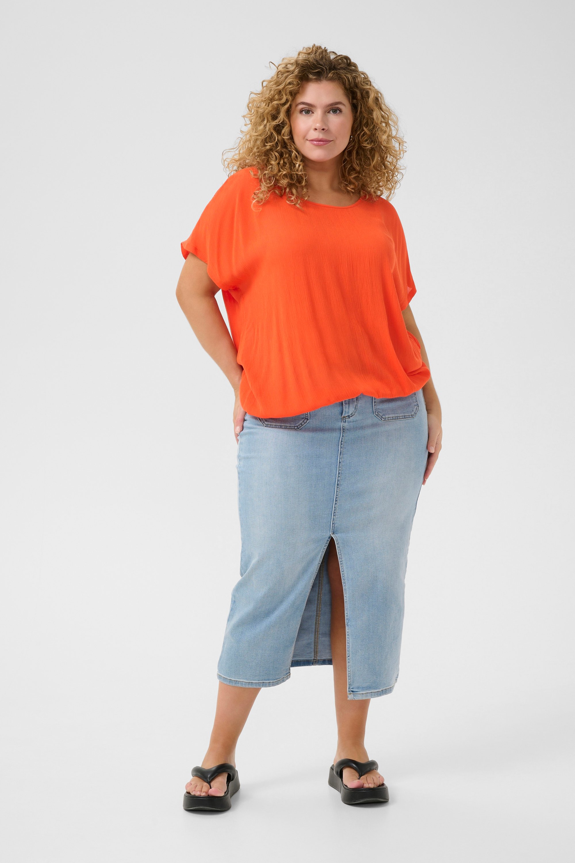 Kurzarm-Bluse Loose fit Grenadine orange