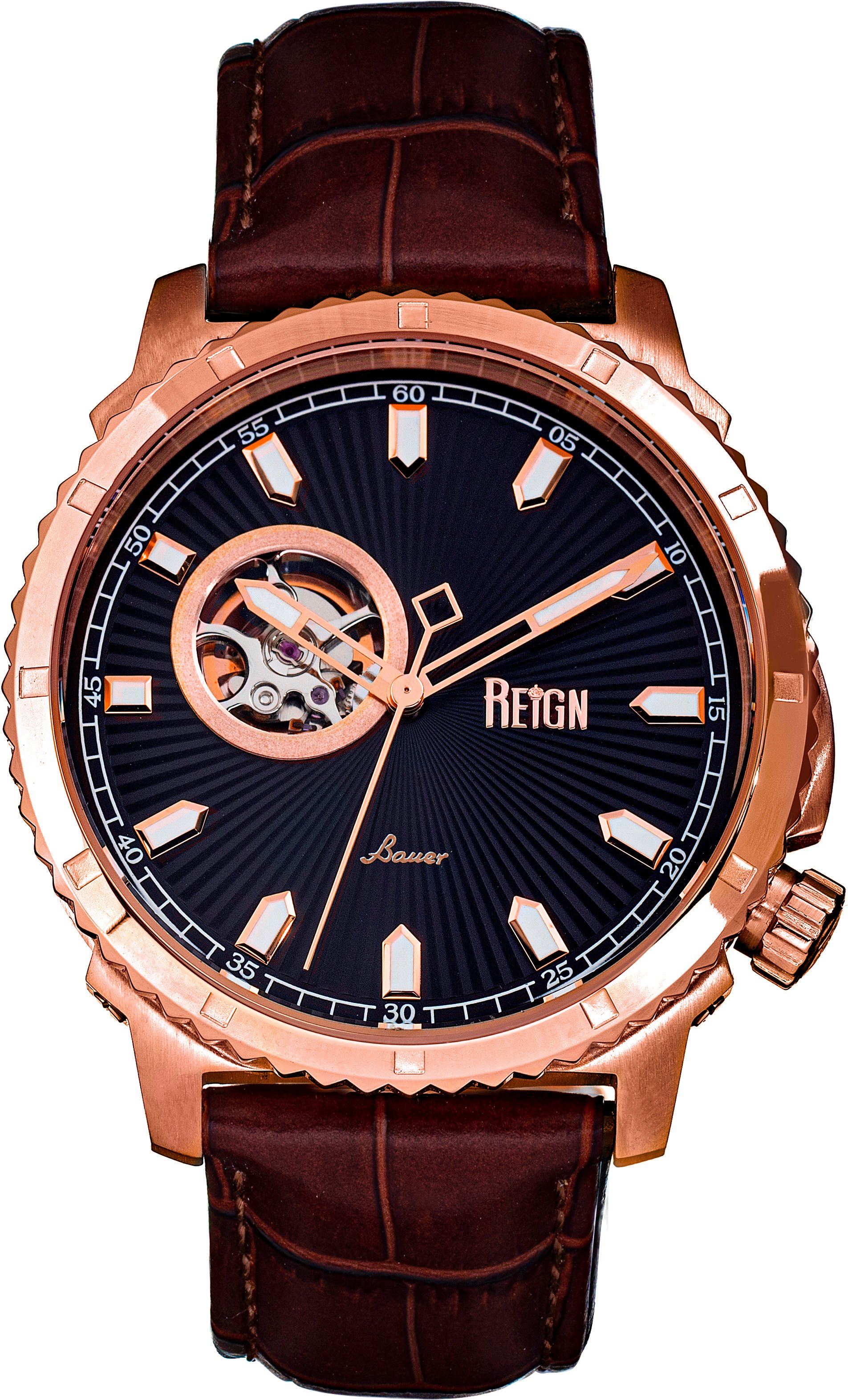 Thumbnail - Reign Bauer Automatikuhr mit Semiskelett und Lederarmband