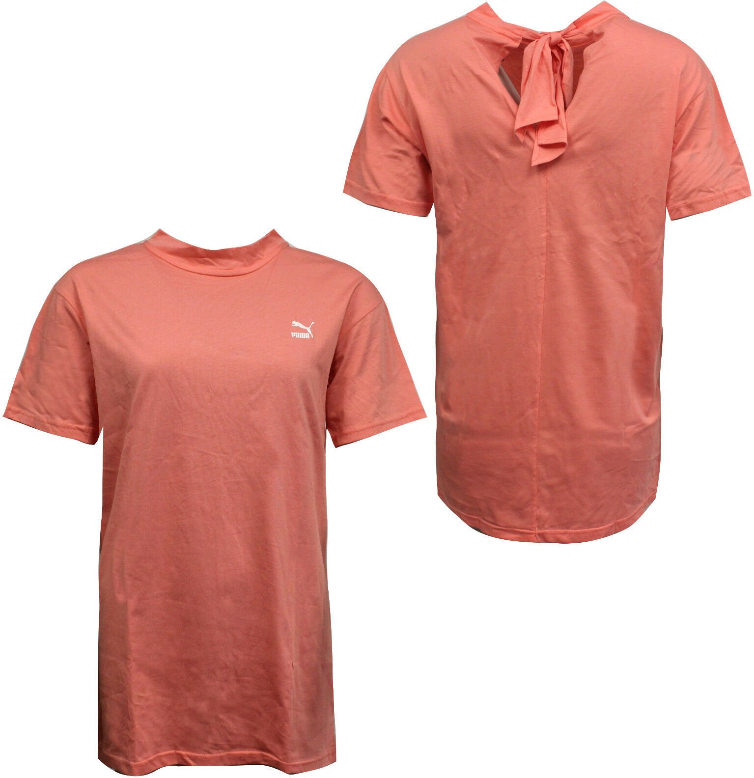 Puma Bow Verlängertes Damen T-Shirt Kurzarm Oberteil Shell Pink 850236 11 A56E