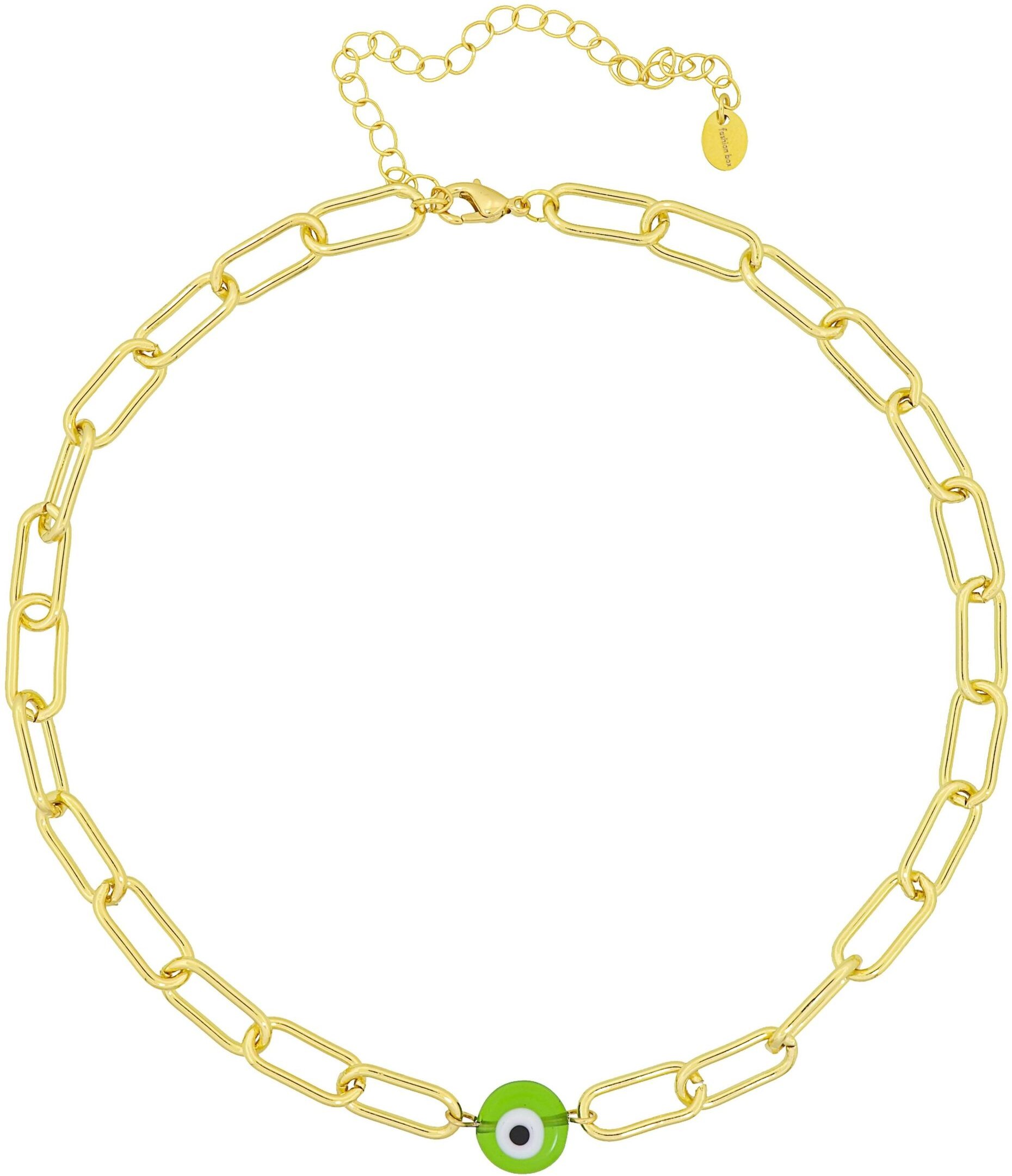 Fashionbox Kette Messing vergoldet mittig Auge grün