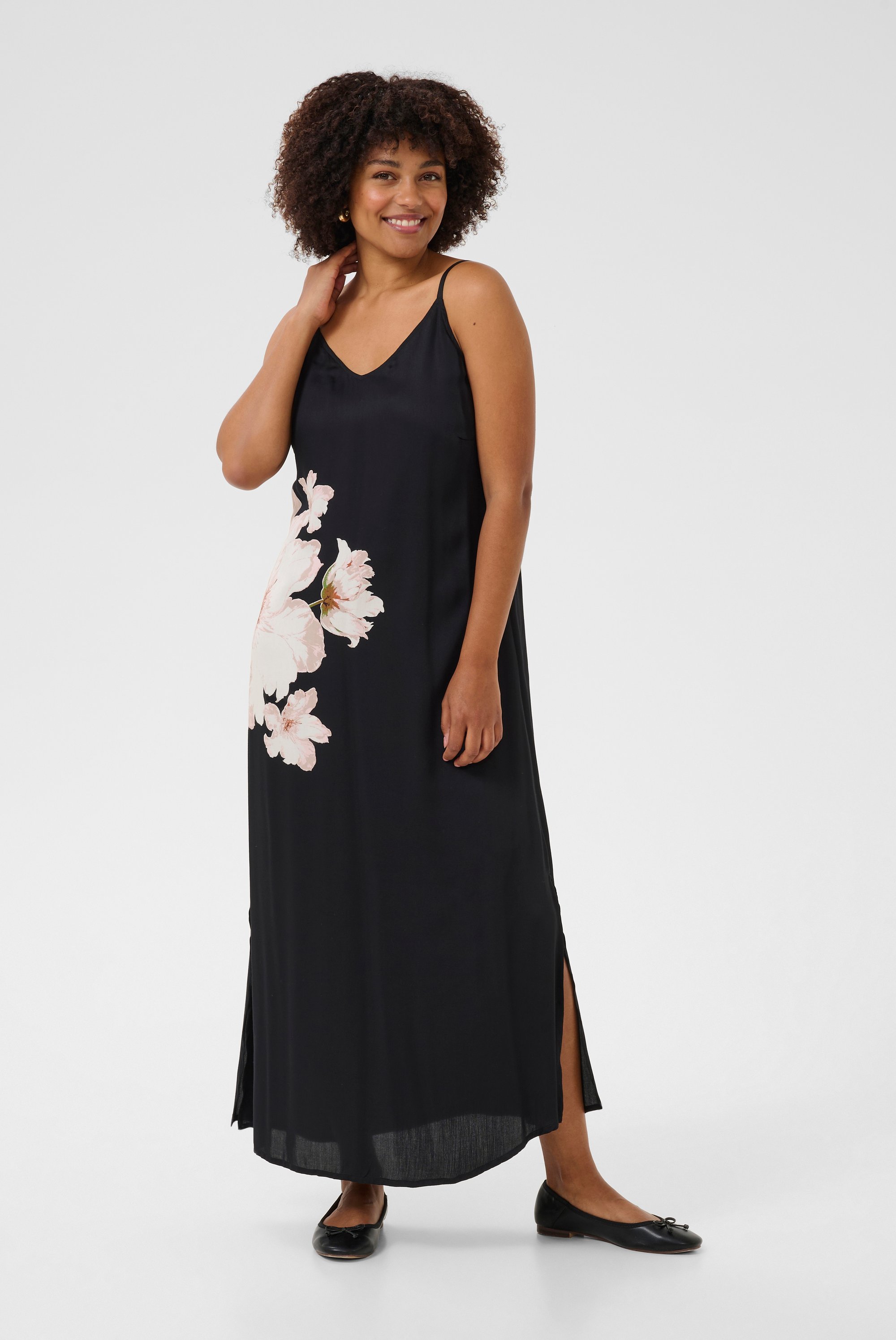 Kleid Feminine Black with large flower black multi