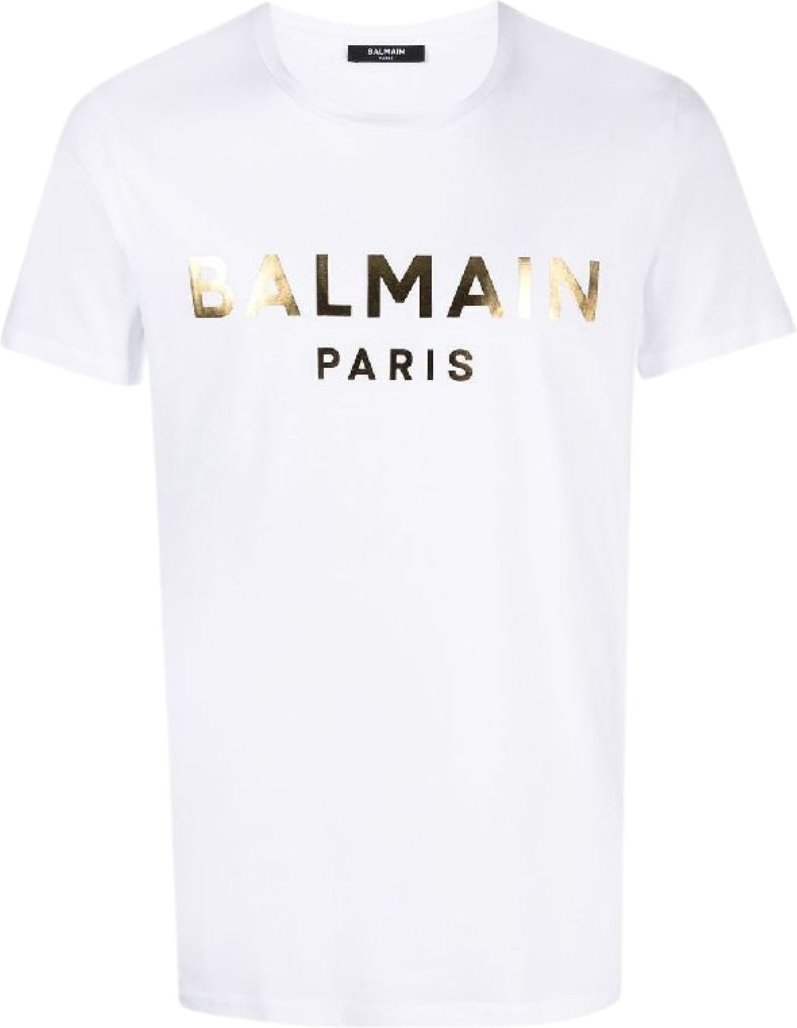Balmain Paris - Weißes T-shirt Mit Goldfolienlogo