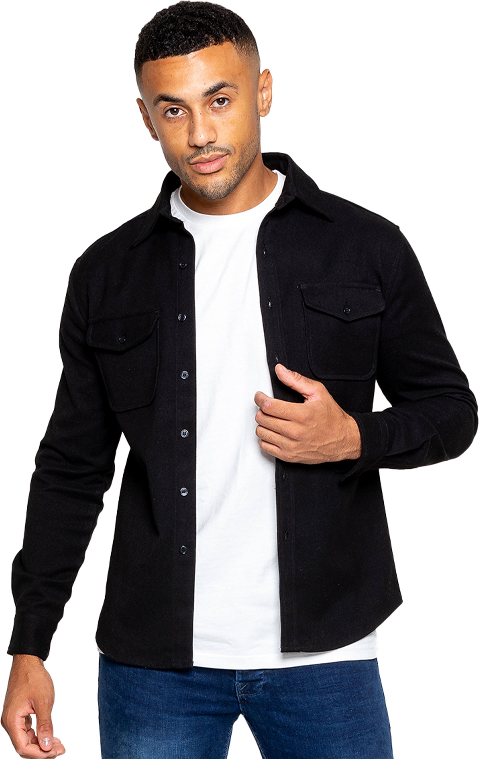 Enzo | Mens Textured Overshirt - Schwarz