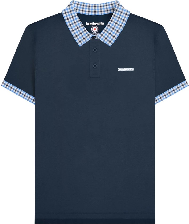 Lambretta - Poloshirt für Herren, Gingham Kragen, Groß und Hoch (Schwarz)