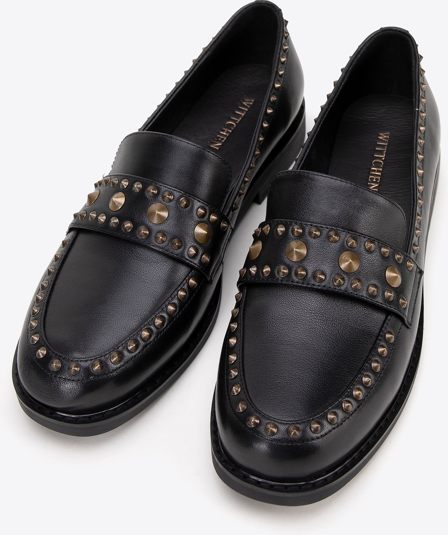 Wittchen Damen-Lederslipper mit Ziernieten, schwarzes Naturleder