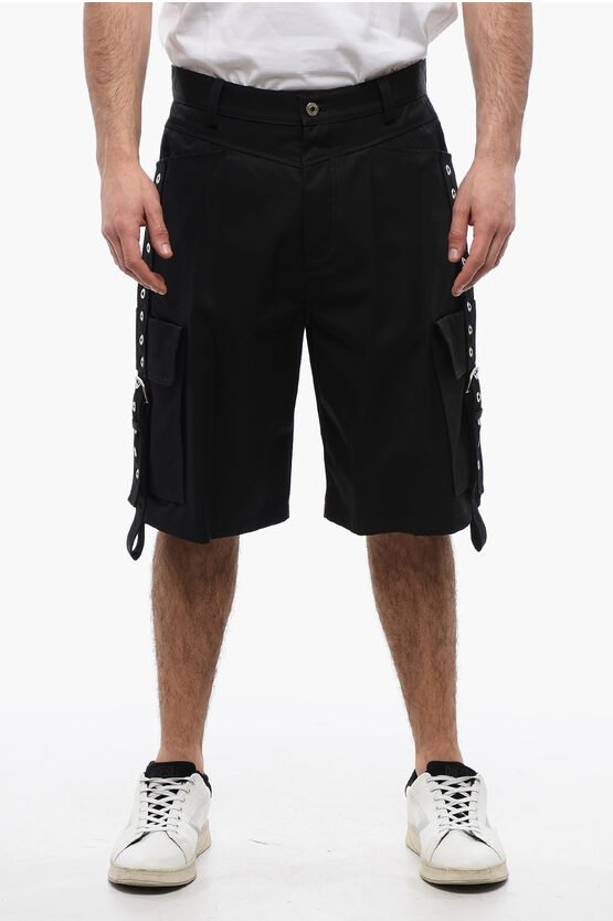 Baumwoll-Cargo-Shorts mit Ösen und Schnallen in Schwarz
