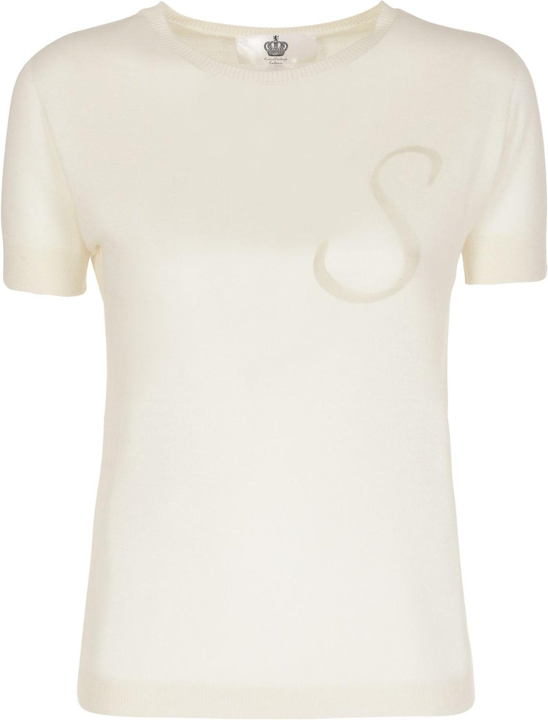 Seiden- und Kaschmir leichter Rundhals-Pullover mit Buchstaben-Detail