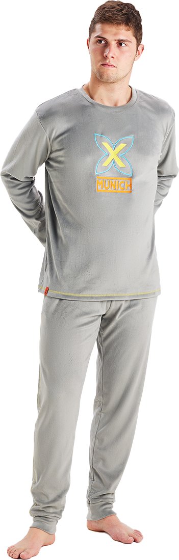 MU3 Herren-Pyjama aus Samt mit Rundhalsausschnitt und langen Ärmeln