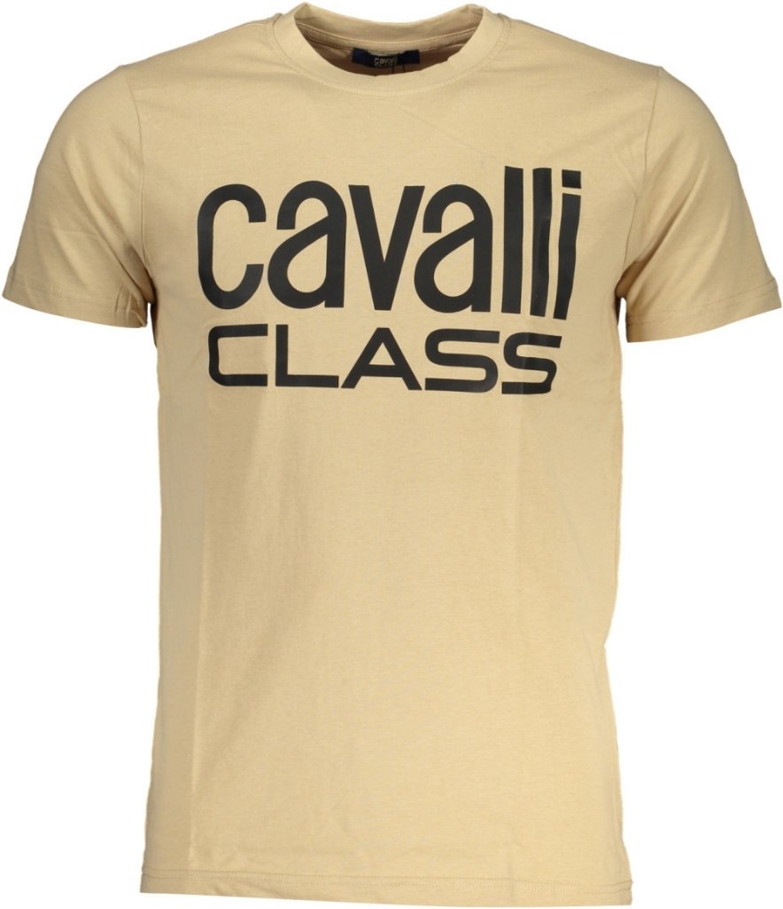 Thumbnail - Cavalli Class Kraftvolles Schwarzes Logo Beiges T-Shirt
