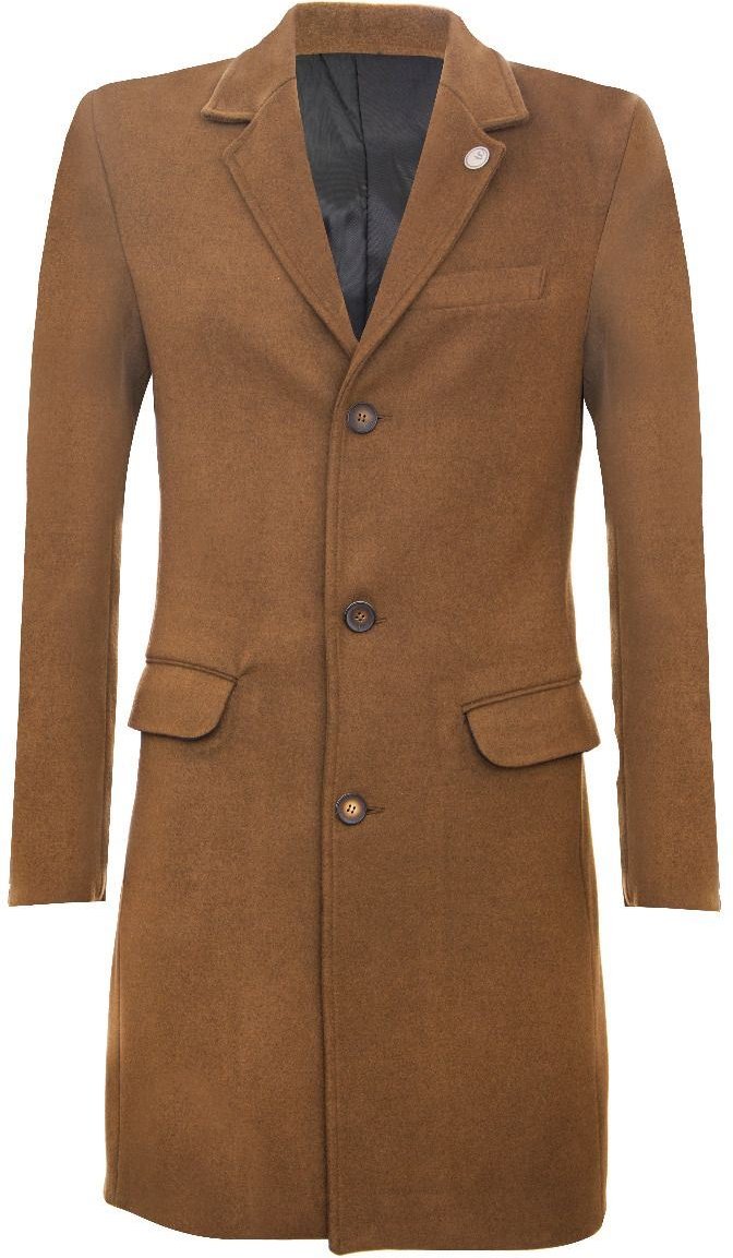 Thumbnail - Langer brauner Slim-Fit-Mantel aus Wolle für Herren