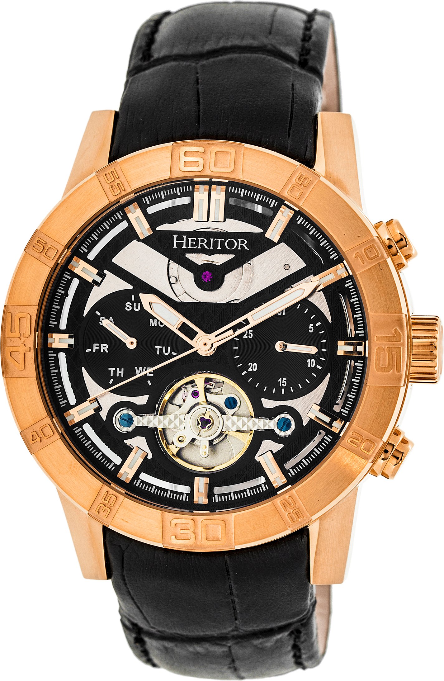 Heritor Automatikuhr Hannibal Halbskelett mit Lederband