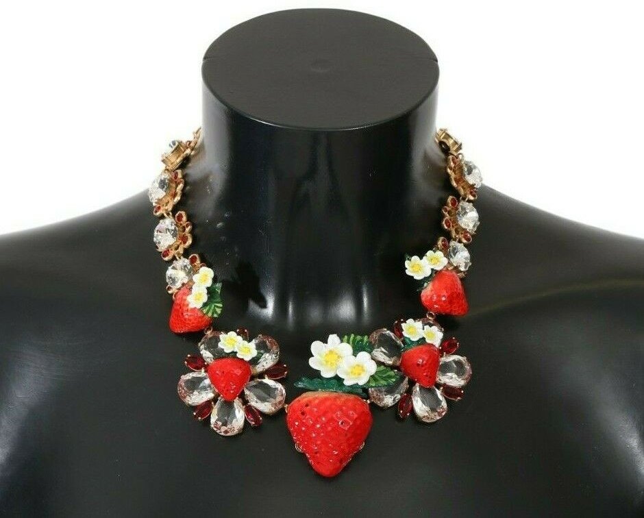 Dolce & Gabbana Strawberry Crystal Floral Charm Flat Collier pour femmes