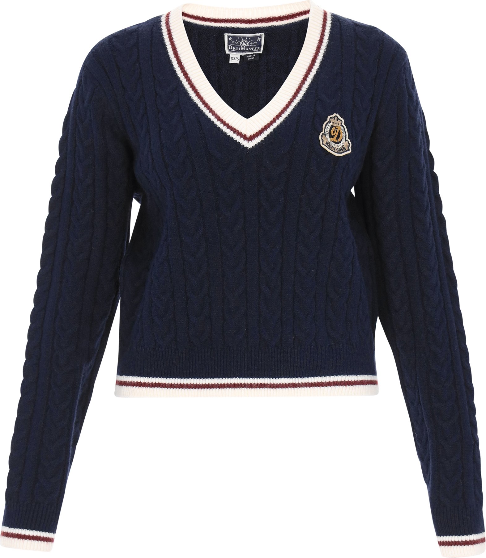 Dreimaster Pullover Frauen Marineblau Offwhite Weinrot