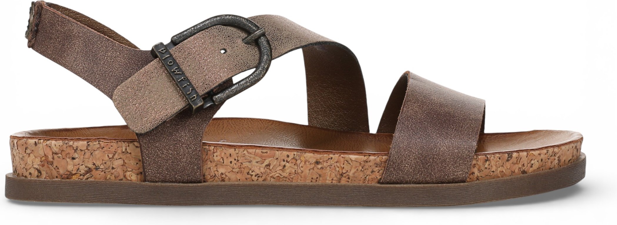 Blowfish Malibu Damen-Braun-Silber-Fußbett Riemchen-Flachsandalen - Lance