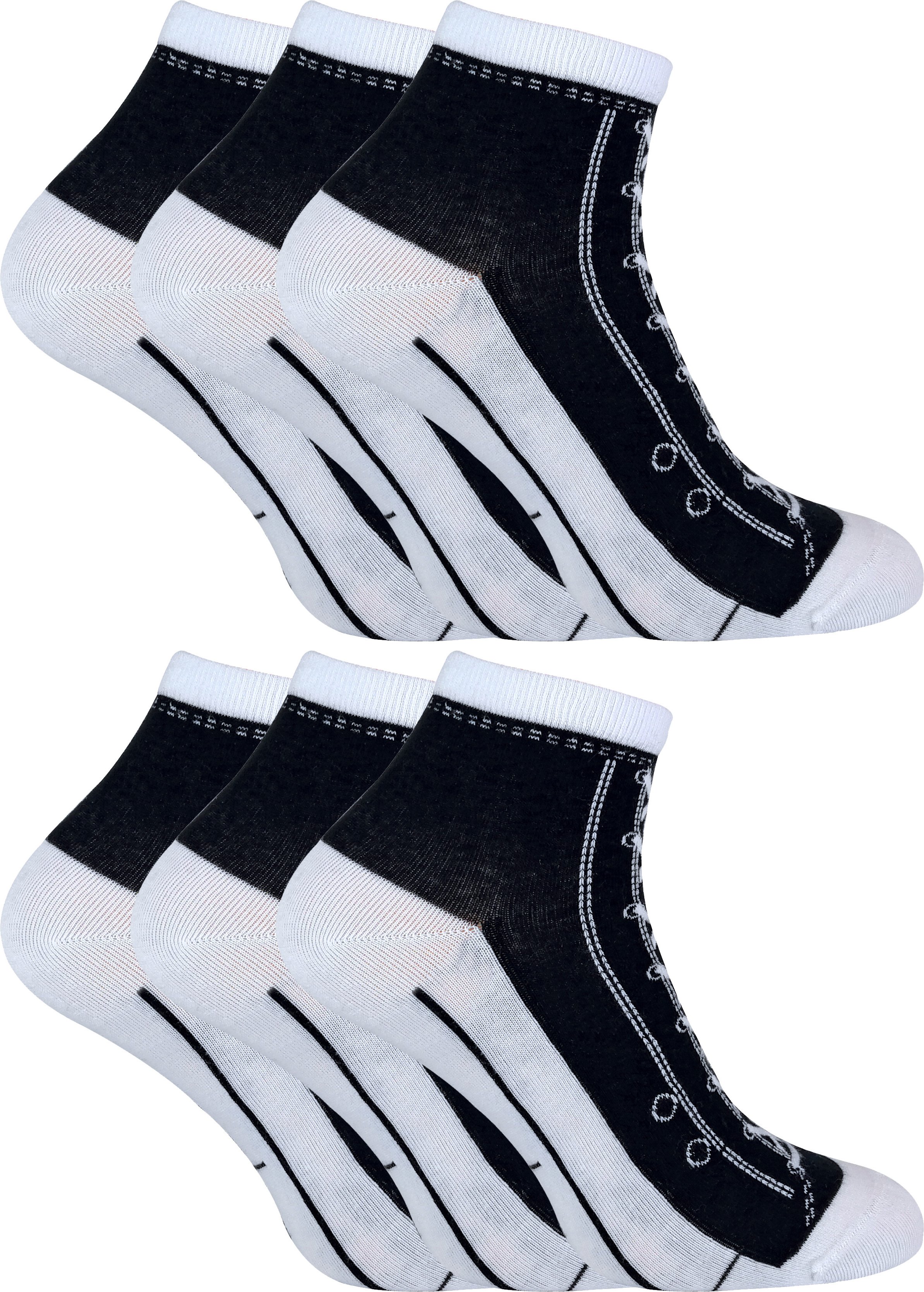 6 Paar Multipack Socken, die wie Schuhe aussehen | Socken Snob | Neuheit lustig Lace Up Converse Socken - schwarz