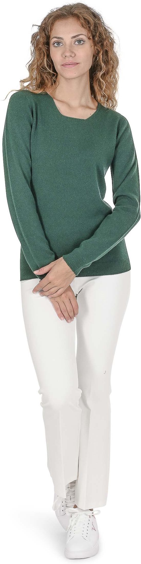 Crown Of Edinburgh Cashmere Pullover mit Karree-Ausschnitt Für Frauen Coe 0024 Flaschengrün