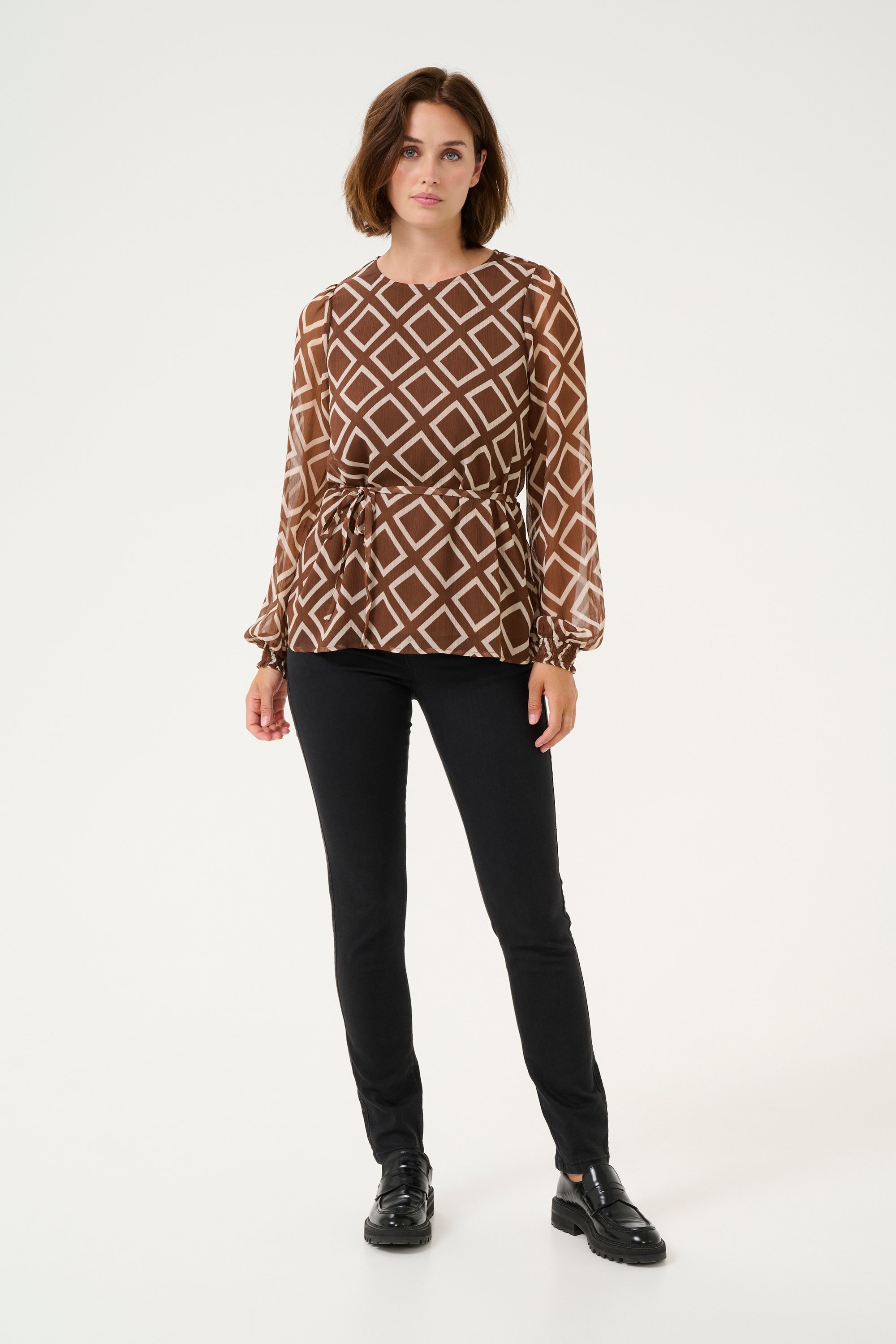 Langarm-Bluse Regular fit Brown/Turtledove Graphic brown white