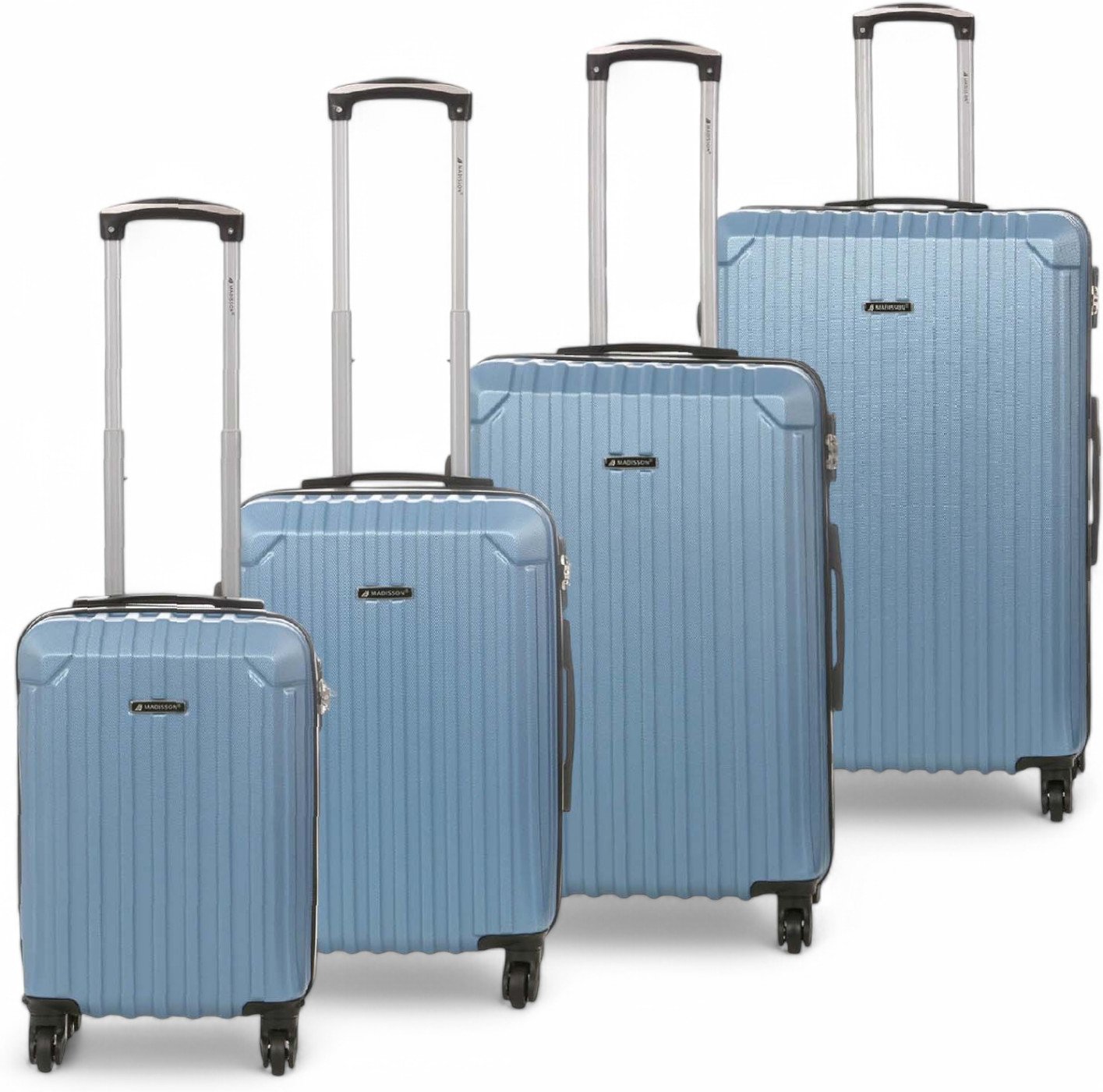 Hartschalen-Reisekoffer-Set aus blauem ABS mit 8 Rädern