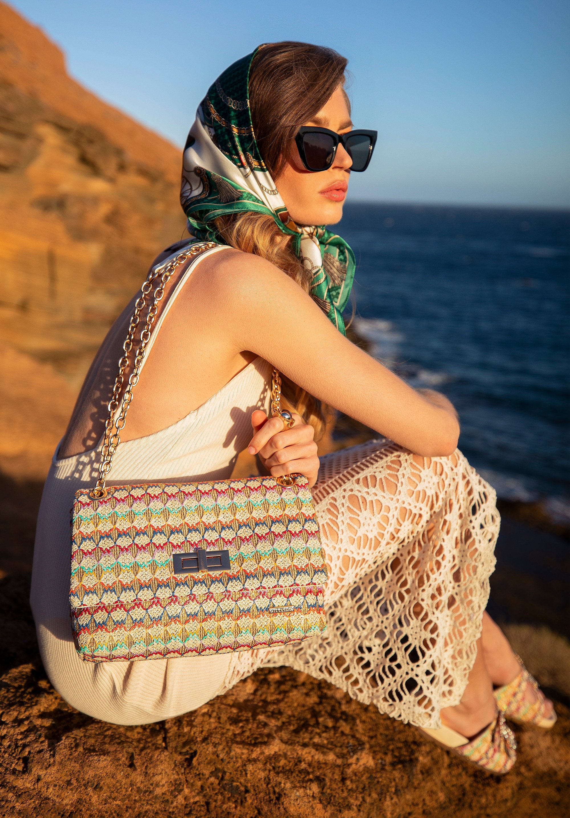 Wittchen Damen-Umhängetasche mit geflochtener Kette, mehrfarbig, Polypropylen