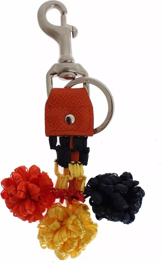 Roter Gelber Raffia-Lederverschluss Schlüsselanhänger Schlüsselring