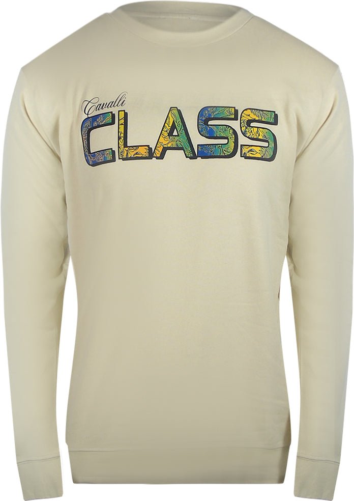 Cavalli Class - Beiges Sweatshirt Mit Leuchtendem Blumenlogo