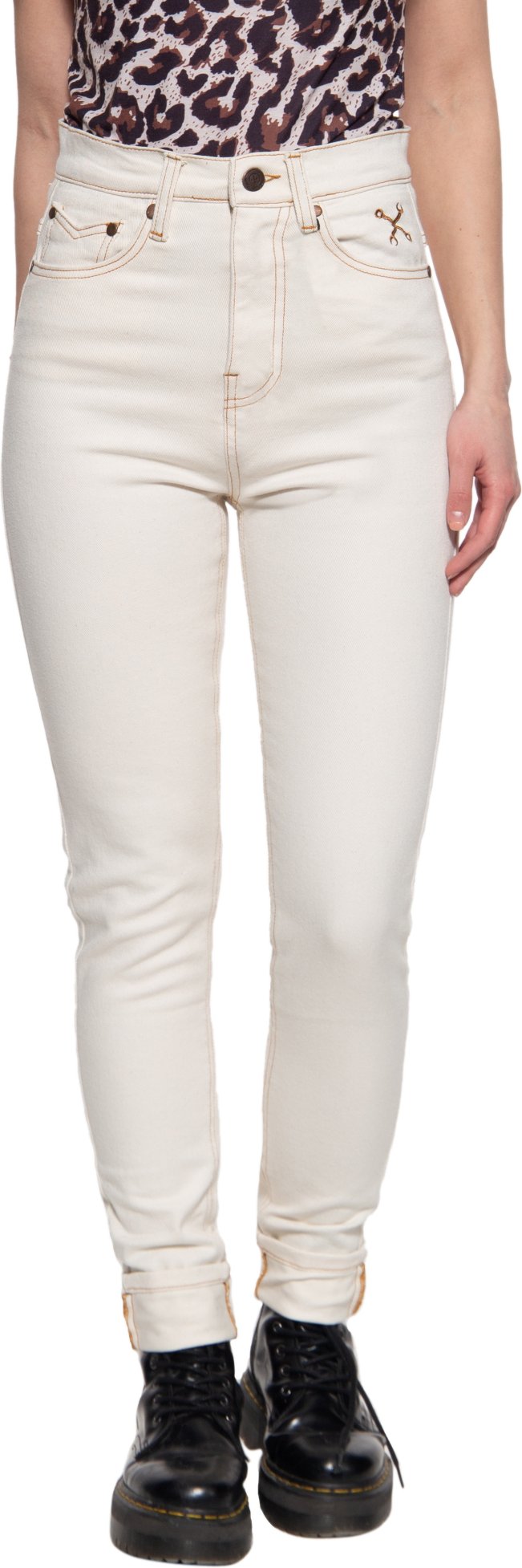 Queen Kerosin Damen High Waist Slim Fit Jeans Betty naturweiß