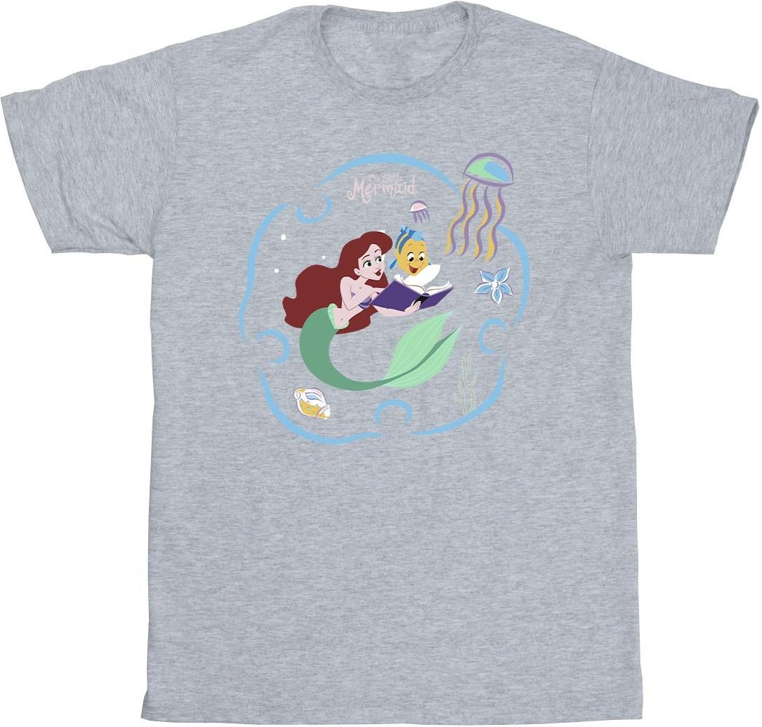Disney - "The Little Mermaid Reading A Book" T-Shirt für Herren (Grau)