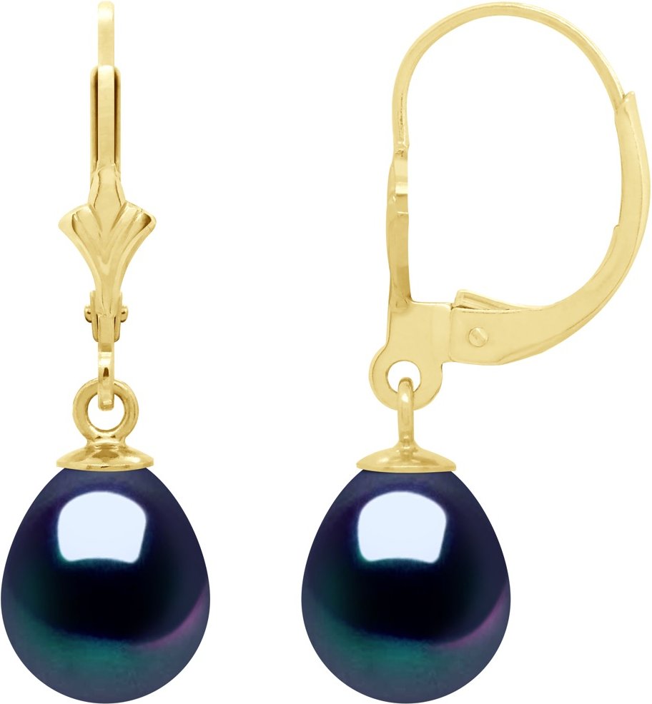 Ohrringe aus Gelbgold 375 und echten Süßwasser-Zuchtperlen Birne 8-9 mm