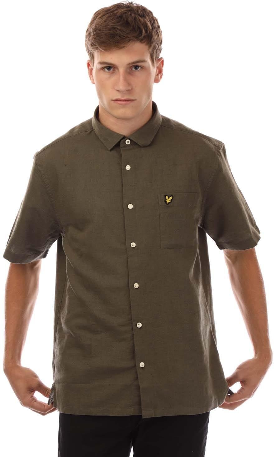 Lyle & Scott - Hemd für Herren Leinen-Mischung kurzärmlig (Oliv)