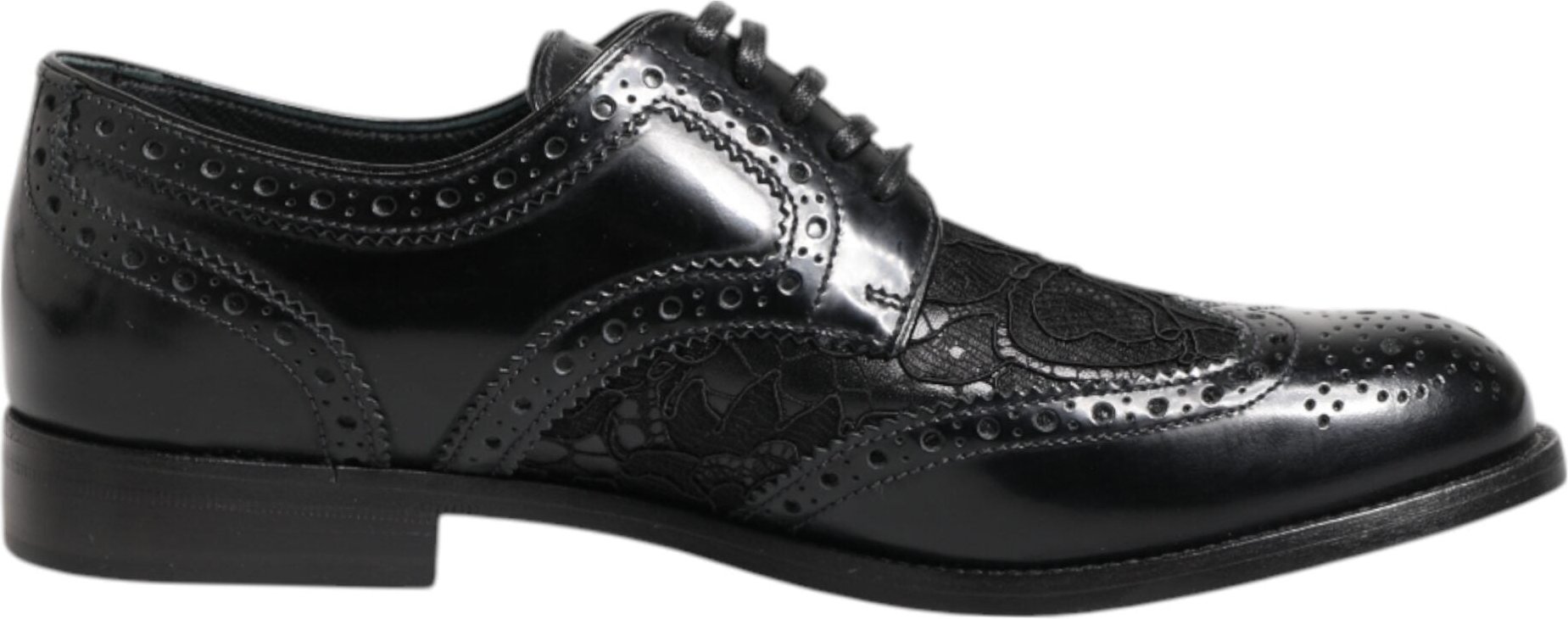 Dolce & Gabbana Schwarze Leder Blumen-Spitzenformelle Schuhe
