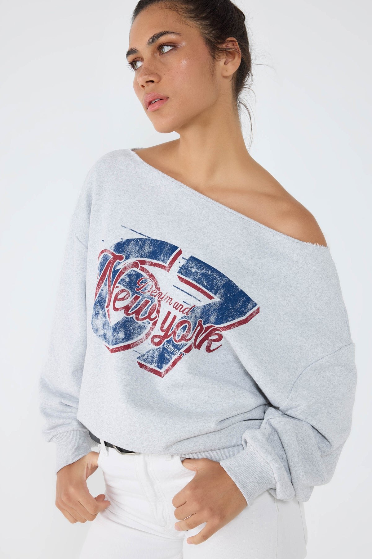NY Bedruckter Grauer Sweatshirt