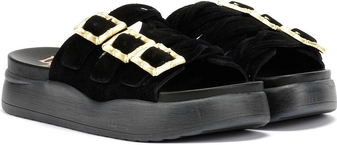 Desert Fleur Gypsum Damen Sandalen Aus Schwarzem Wildleder