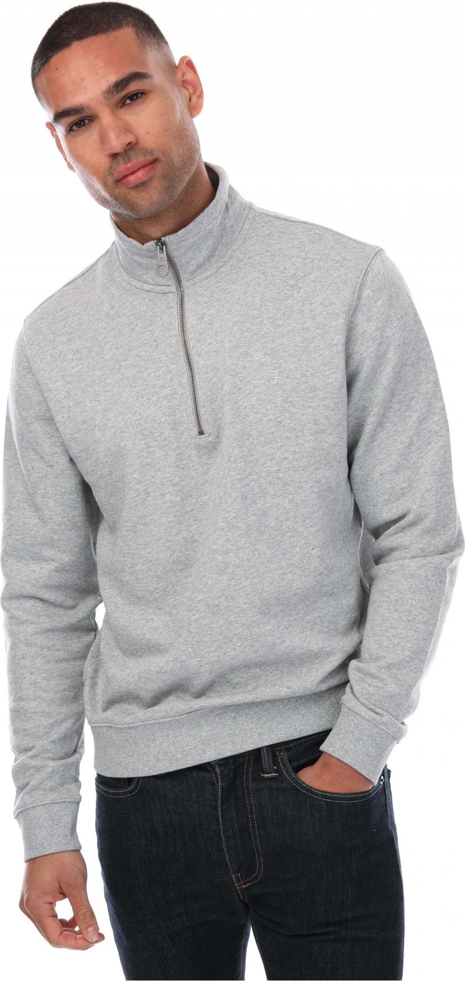 Thumbnail - Farah - "Aintree" Sweatshirt mit halbem Reißverschluss für Herren (Grau meliert)
