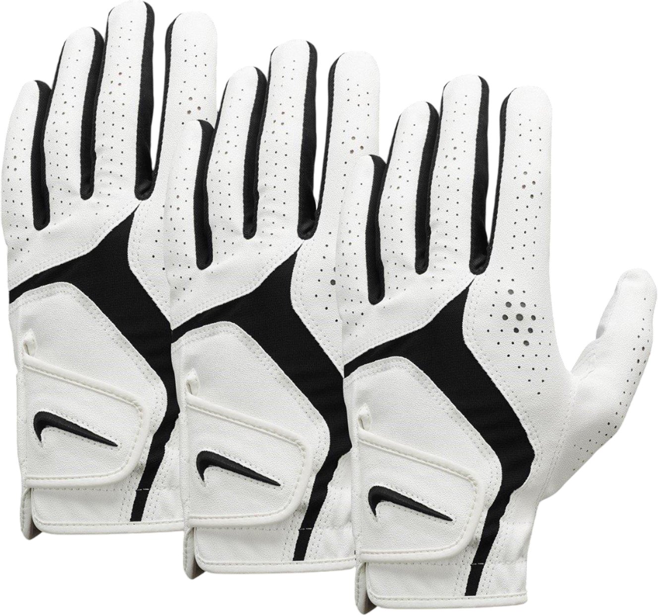 Nike - "Dura Feel X" Golfhandschuh, Kunststoff, Polyester, Nylon, Spandex (3er-Pack) (Weiß/Schwarz)