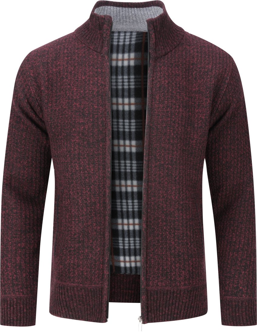 Herren Grobstrick Strickjacke Zip Cardigan Stehkragen Winter Pollover Strick Rot