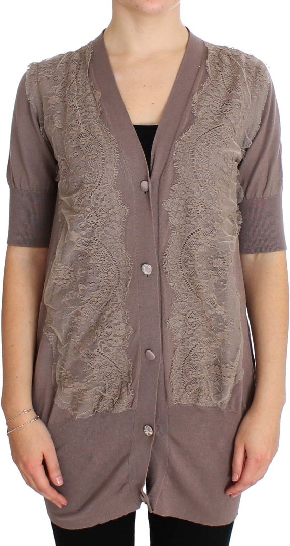 PINKE ERINNERUNGEN Lila Spitzen Baumwollcardigan