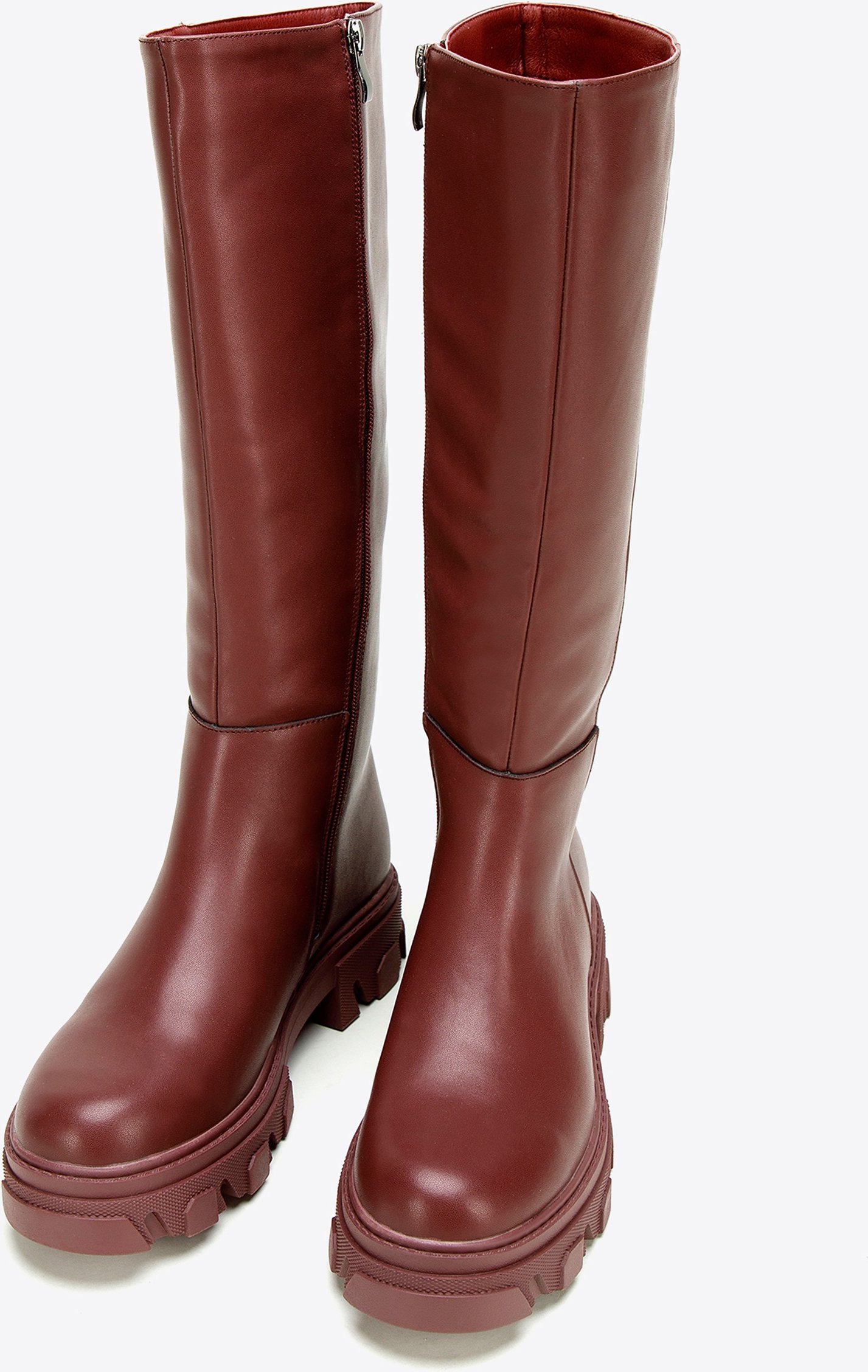 Wittchen Damen-Lederstiefel mit dicker Sohle und Reißverschluss, Kirschrot