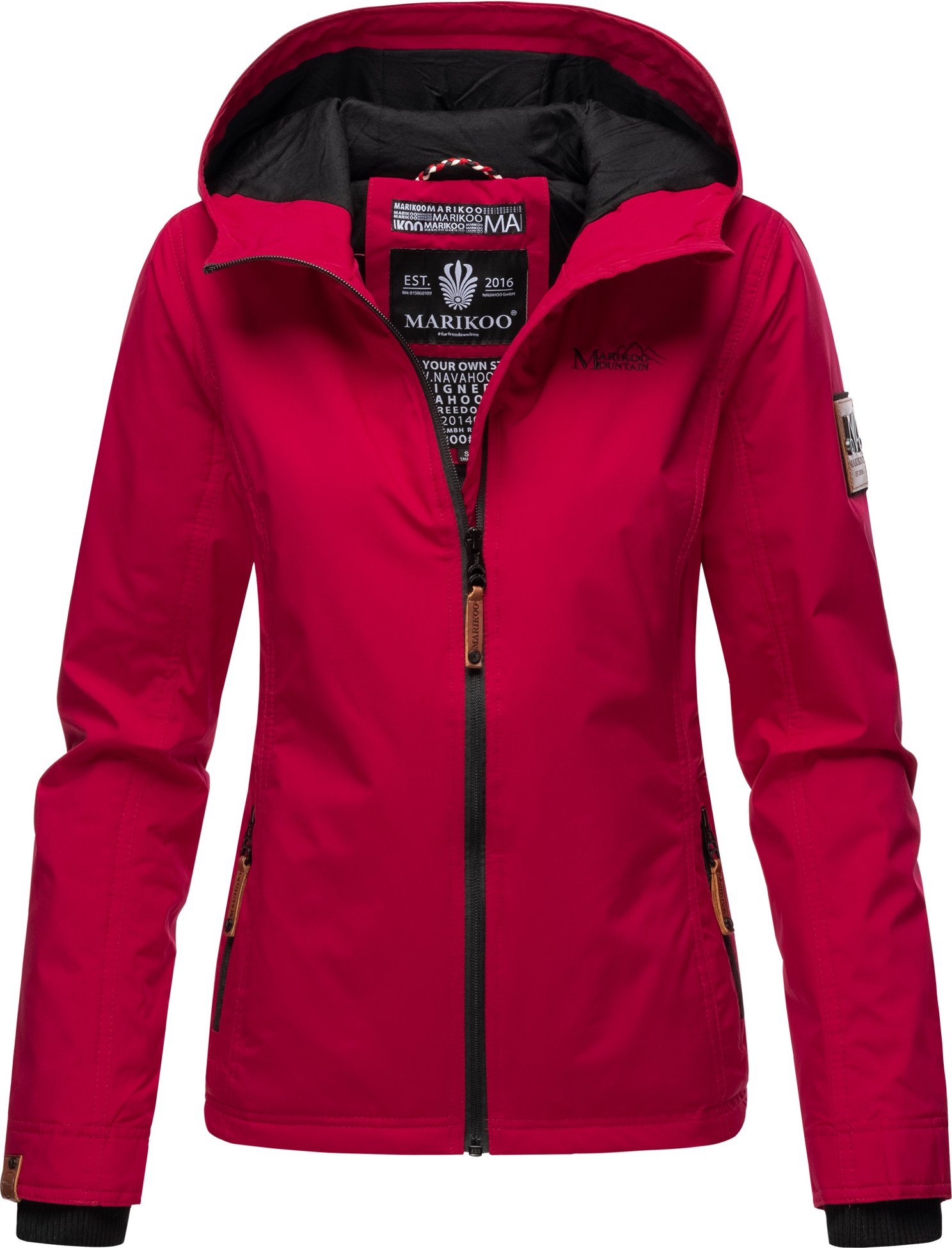 Marikoo Damen Übergangsjacke leichte wind- und wasserabweisende Jacke mit Kapuze Fuchsia
