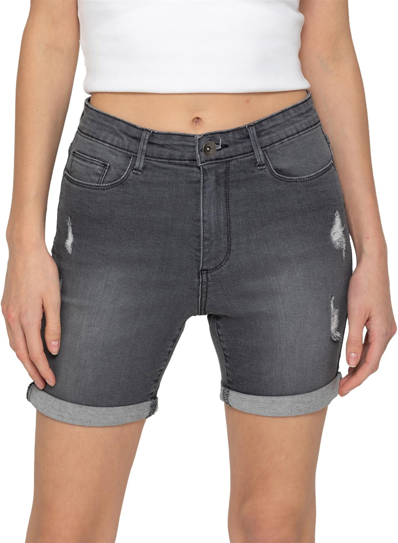 Enzo | Womens Ripped Denim Shorts - Grau